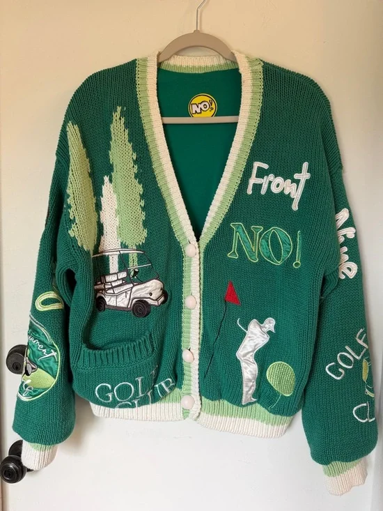 NO! JEANS Gone Golfing Cardigan in Golf Green 4 large - Picture 3 of 7